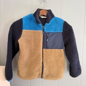 HM Kids Colorblock Sherpa Fleece Jacket Blue Brown Navy Zip Size 8-10 1079031